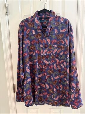 Alan Flusser Purple Paisley Button-Down Shirt with Pink & Olive Accents